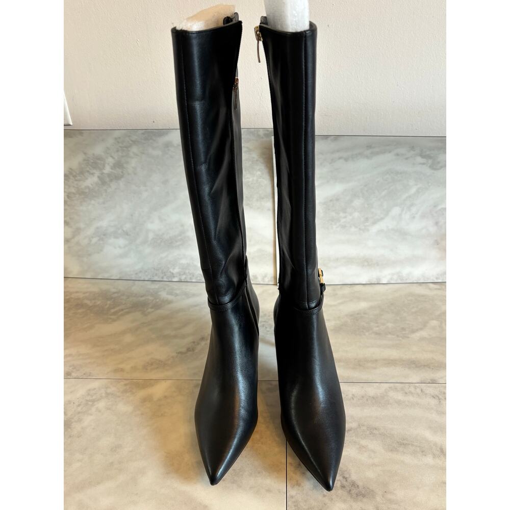 Ann Taylor Women’s Chain Wrap Leather Tall Boots Black Size 6.5 Side Zip Flaw - Picture 2 of 7
